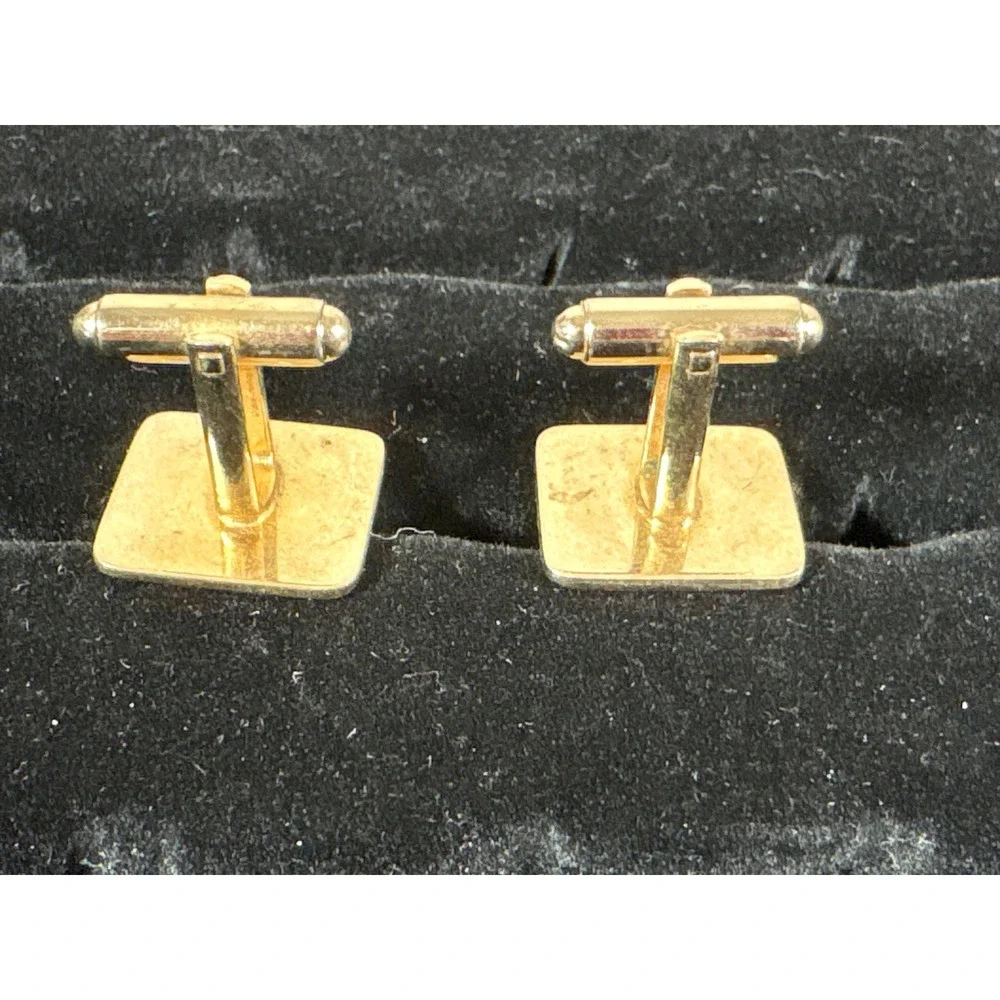Vintage Gold Tone Rectangular Geometric Engine Turned Toggle Back Cufflinks
